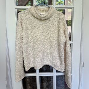 White Fuzzy Partial Turtleneck Sweater